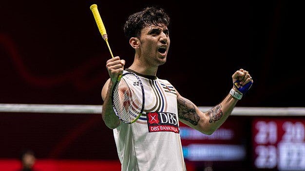 | Photo: X/BAI_Media : Lakshya Sen celebrates after sealing his win over Chou Tien-Chen in Hong Kong Open 2025.