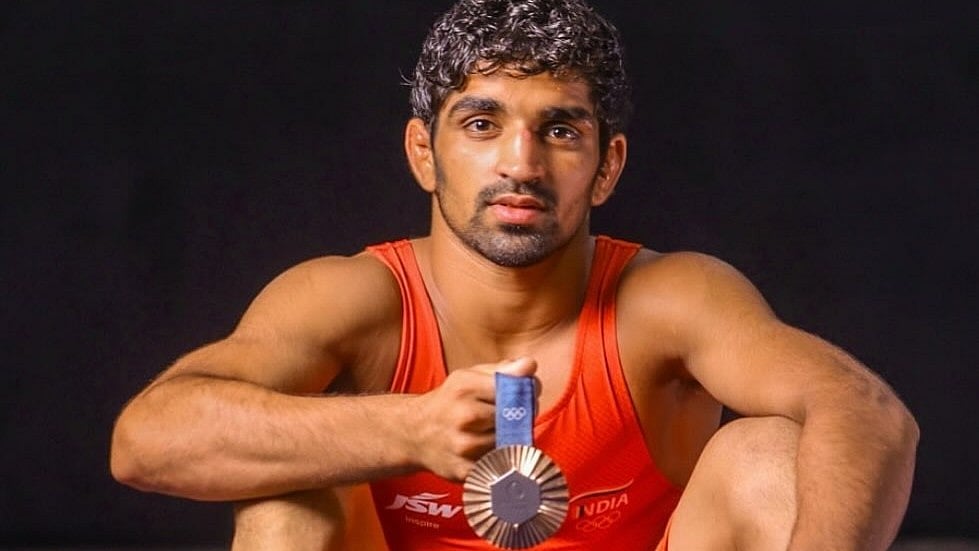 | Photo: Instagram/amansehrawat057 : File photo of Aman Sehrawat with the Paris Olympics bronze medal.