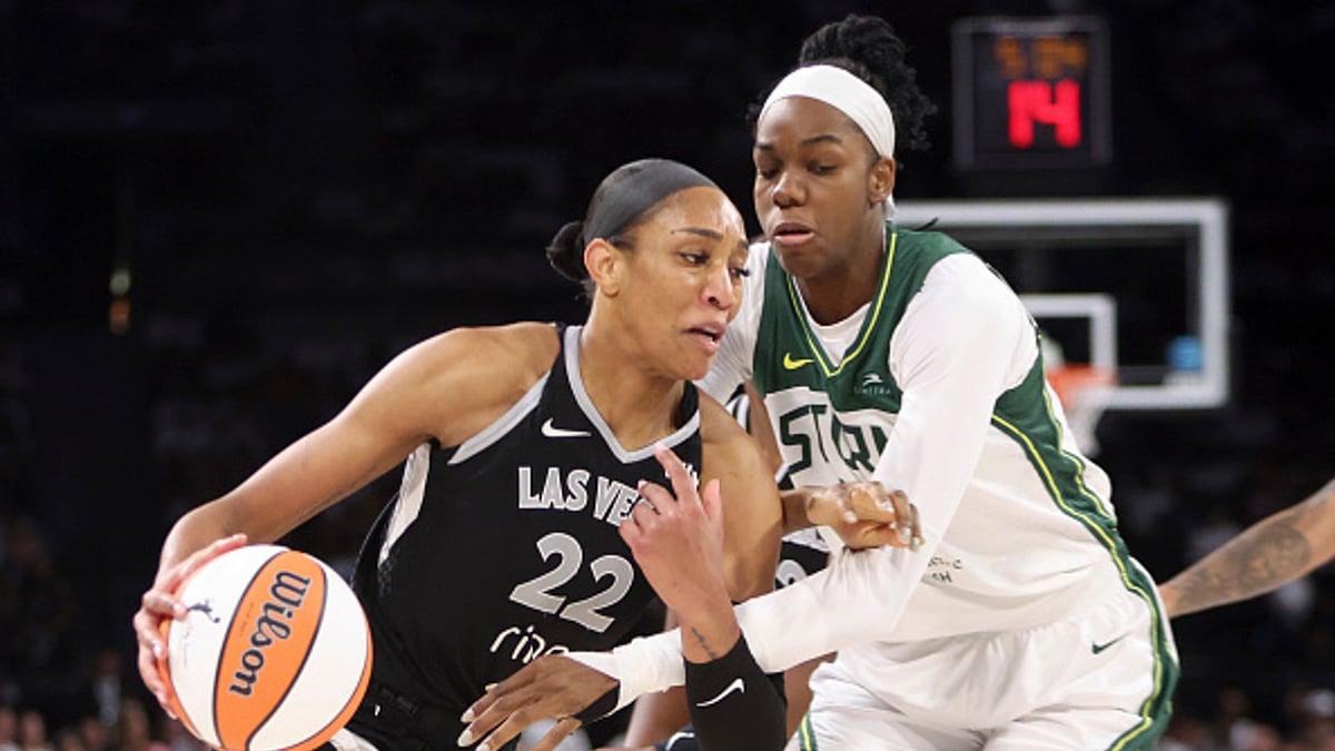 A'ja Wilson in action in the playoffs for the Las Vegas Aces