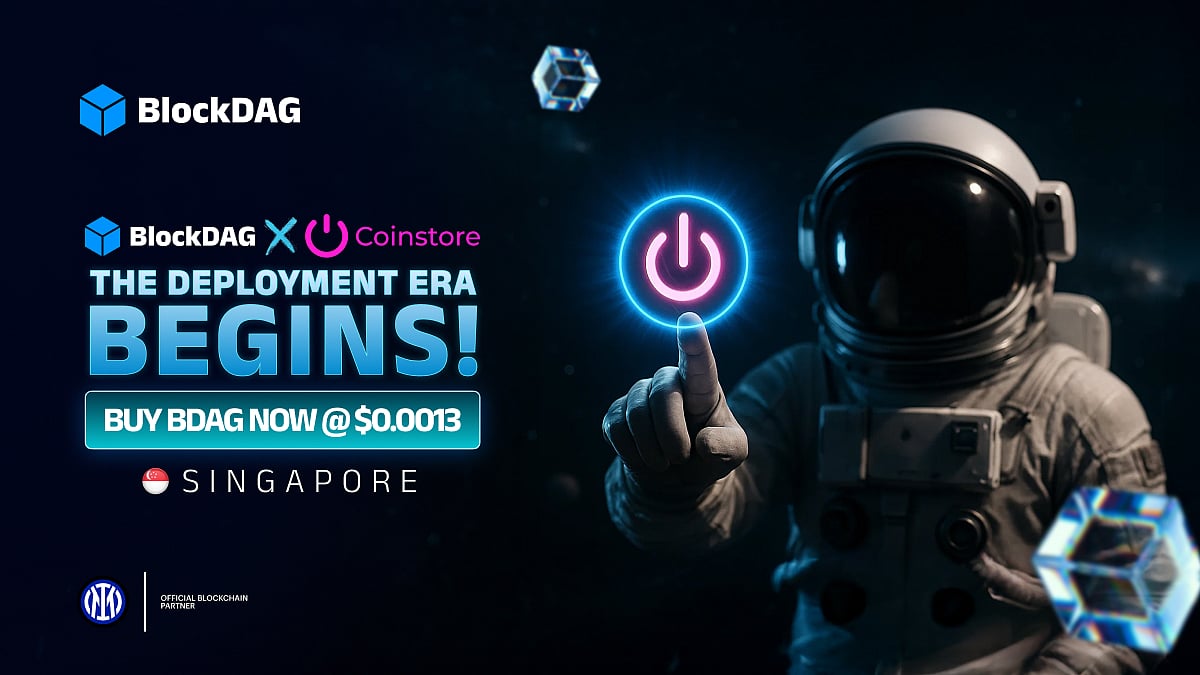 BlockDAG x Coinstore Singapore deployment event advertisement.