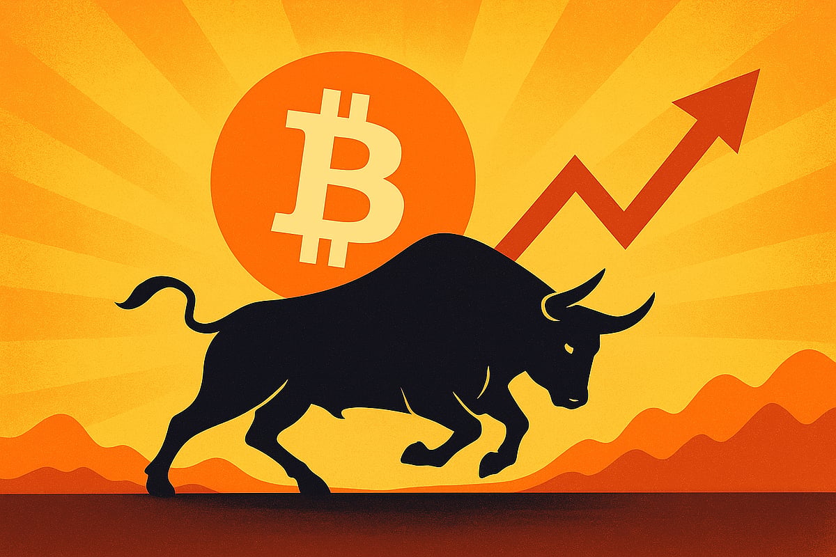 Bitcoin bull with red arrow, symbolizing a market correction or a shift from bull to bear market