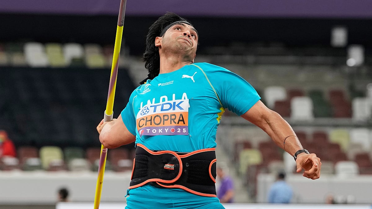| Photo: AP/Ashley Landis : India's Neeraj Chopra competes in the men's javelin throw qualification at the World Athletics Championships in Tokyo, Wednesday, Sept. 17, 2025.