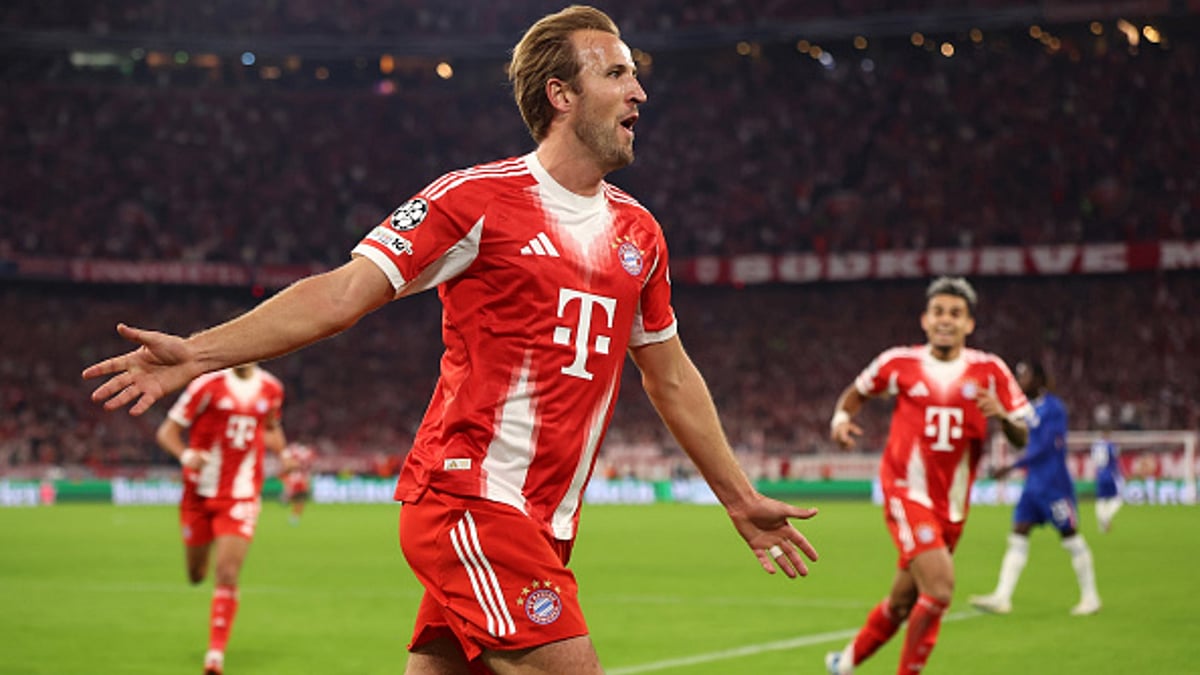 Harry Kane celebrates as he nets brace against Chelsea