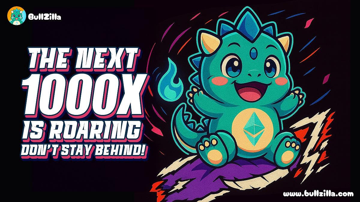 Cartoon dragon with Ethereum logo and 1000x crypto promo text
