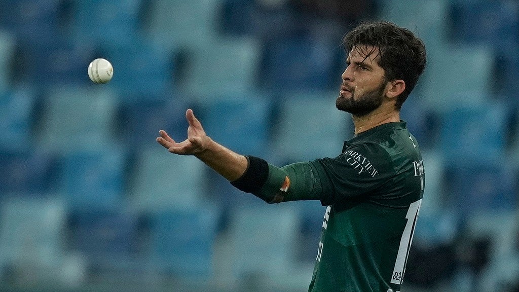 Photo: AP : Pakistan vs Sri Lanka, Asia Cup 2025: Shaheen Shah Afridi bowls in Dubai.
