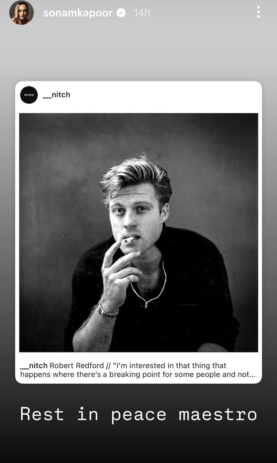 Sonam Kapoors post for Robert Redford 