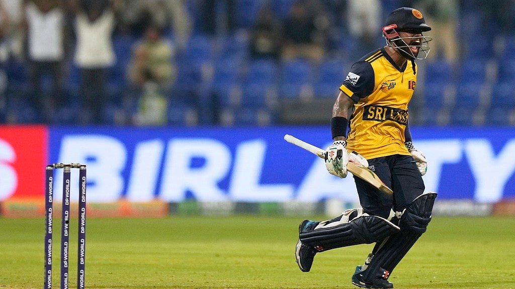 AP : Sri Lanka's Kusal Mendis reacts after hitting the winning runs during the Asia Cup cricket match against Afghanistan at Zayed Cricket Stadium in Abu Dhabi.