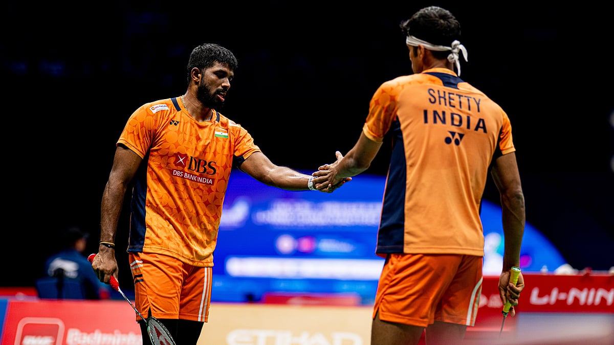 | Photo: X/BAI_Media : Satwiksairaj Rankireddy and Chirag Shetty in China Masters 2025 first round match against Junaidi Arif and Roy King Yap.