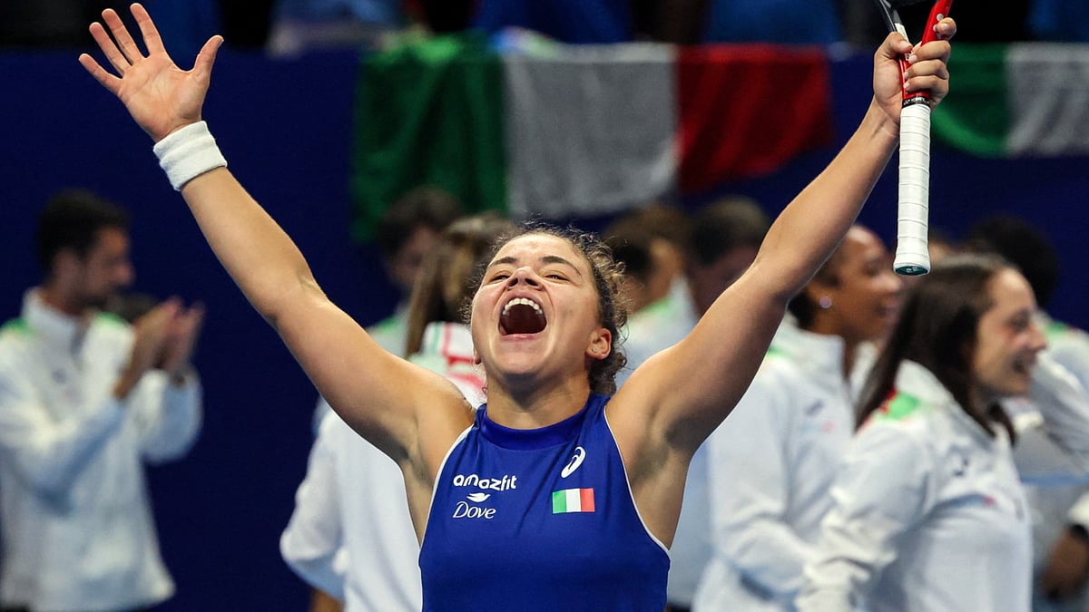 Italy's Jasmine Paolini celebrates