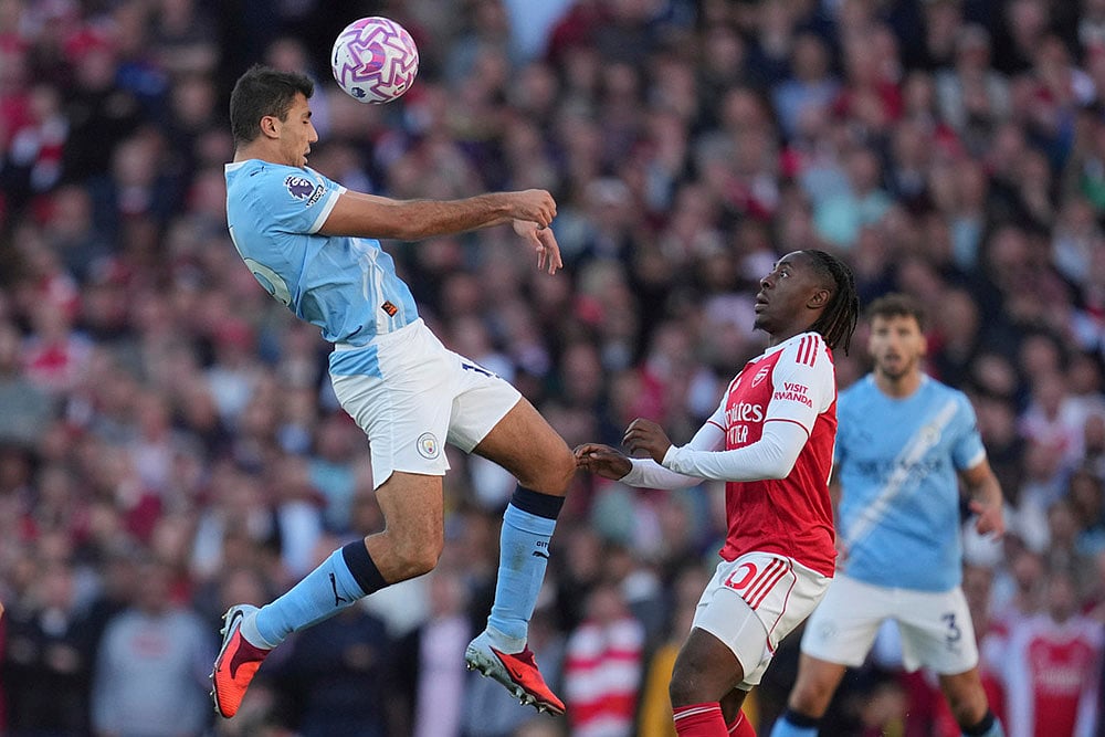 Britain soccer Premier League 2025-26 Arsenal Vs Manchester City match pics_Rodrigo