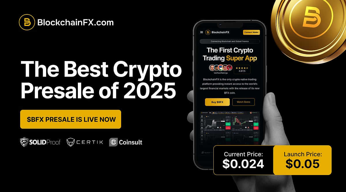 An ad for the BlockchainFX crypto trading app and its presale.