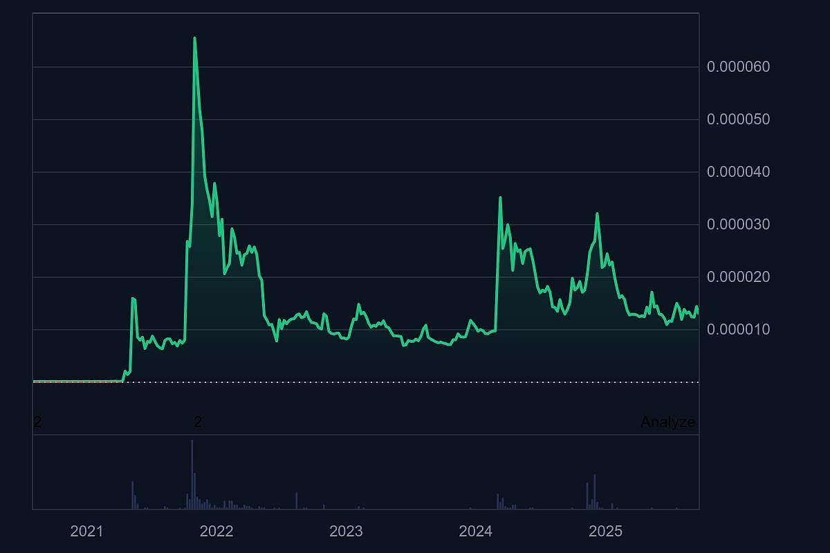 The graph of SHIB from the year 2021 to 2025