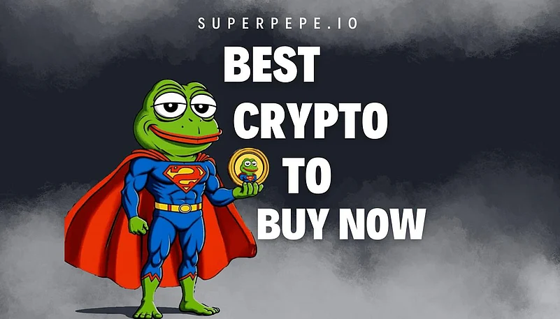 Superman-style Pepe frog promotiong SuperPepe.io crypto presale