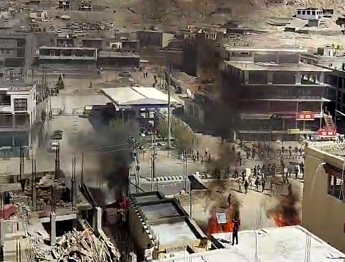 PTI : Ladakh Protestors Arson