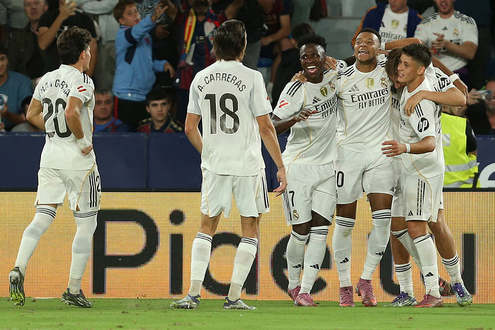 Spain soccer La Liga 2025-26 Levante UD Vs Real Madrid match pics_Kylian Mbappe