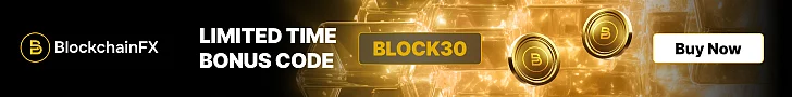 Buy BlockchainFX ad banner and text Limited Time Bonus Code Block30