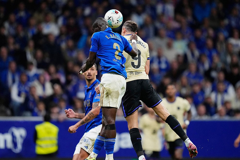 Spain soccer La liga match Real Oviedo vs FC Barcelona: Robert Lewandowski 