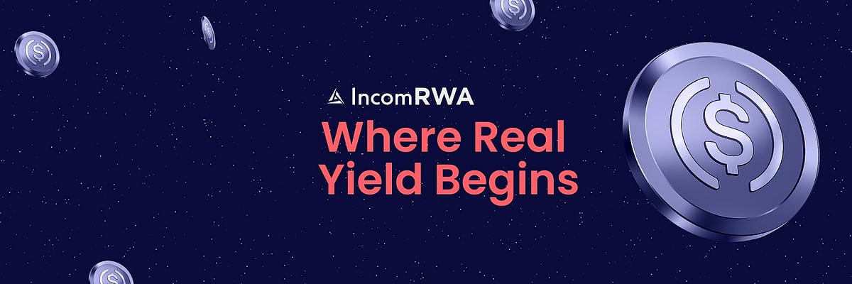 IncomRWA (IRWA) promo with text Where real yield begins & a dollar coin icon