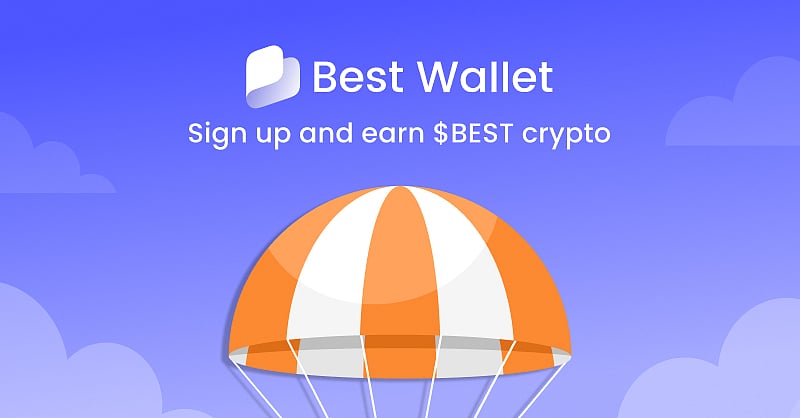 Best Wallet promo with parachute graphic
