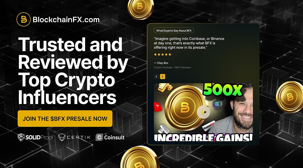 BlockchainFX promo with influencer review and 500x gains claim