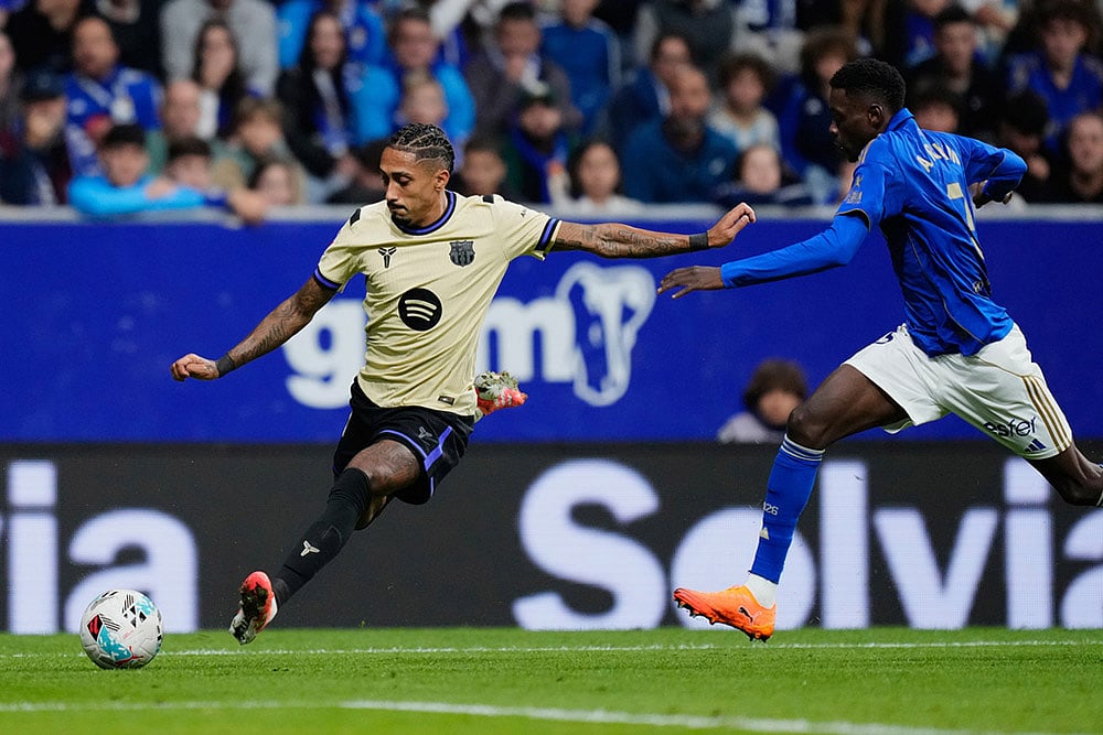 Spain soccer La liga match Real Oviedo vs FC Barcelona: Raphinha 