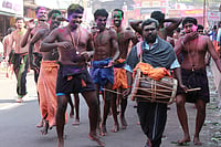 Kerala's Left Betrayal: State-Driven Hinduisation and Casteism in the Ayyappa Sangamam Shutterstock : Devotees of Lord Ayyappa sing and dance at a procession on their way to Sabarimala on December16, 2011 in Erumeli, India. Around 50 million visit Sabarimala every year.