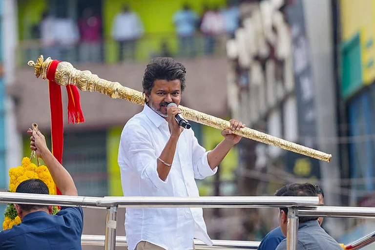 TVK chief Vijay in Namakkal - | Photo: PTI
