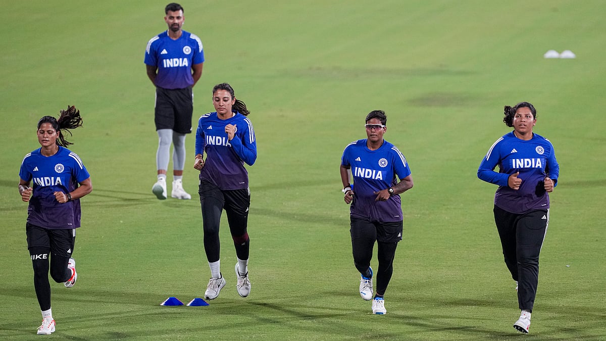 PTI : Indian players during a training session ahead of their ICC Women's Cricket World Cup 2025 match against Sri Lanka in Guwahati.