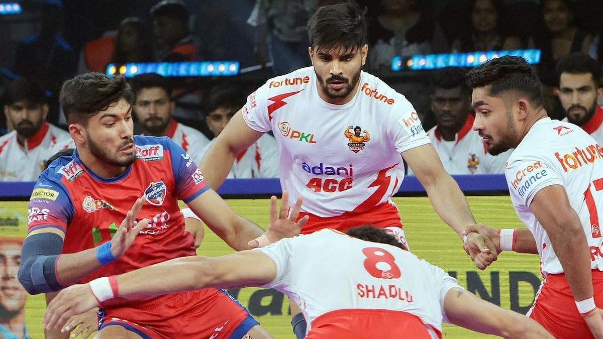 Pro Kabaddi : Action from the Pro Kabaddi League 2025 match between Gujarat Giants and UP Yoddhas in Chennai.