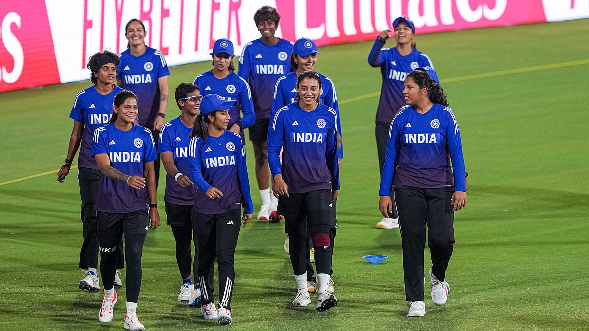 PTI : Indian players during a training session ahead of their ICC Women's Cricket World Cup 2025 match against Sri Lanka in Guwahati.