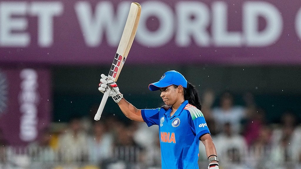 AP : India's Amanjot Kaur celebrates her fifty during the ICC Women's Cricket World Cup match against Sri Lanka at the Barsapara Cricket Stadium in Guwahati.
