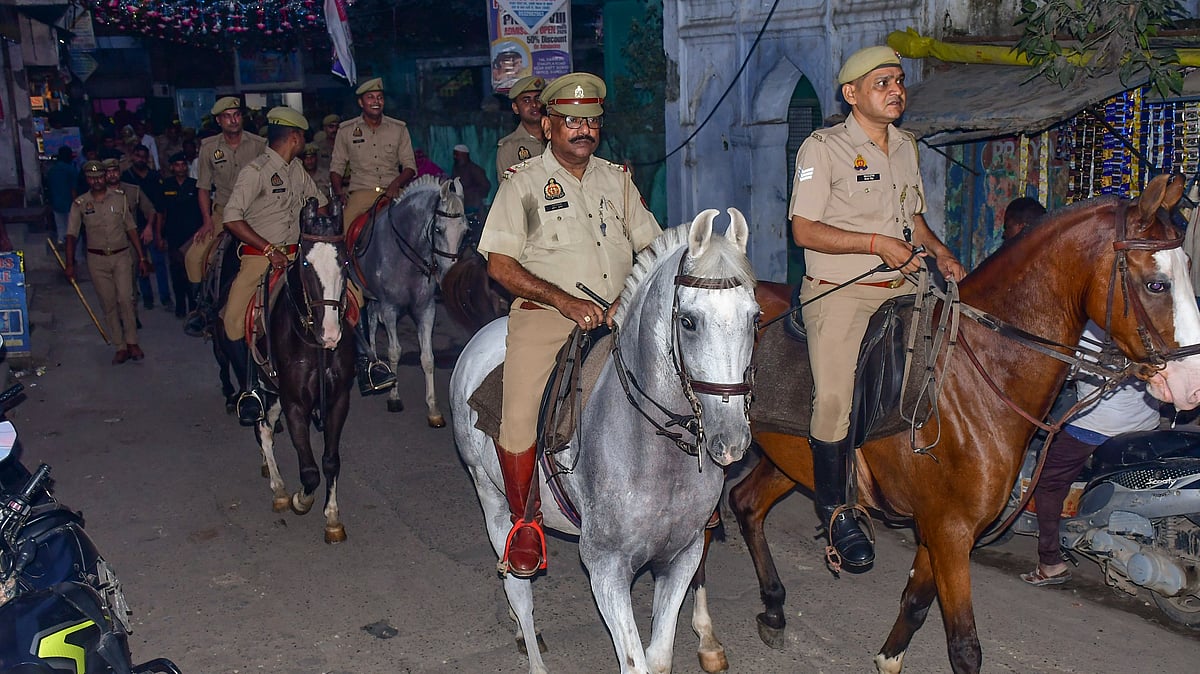 - PTI | :  
Security on Dussehra eve in Bareilly