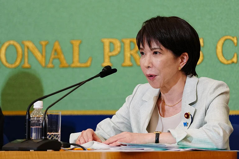 Former Economic Security Minister Sanae Takaichi speaks during the Liberal Democratic Party's (LDP) presidential election candidate debate at the Japan National Press Club in Tokyo, Wednesday, Sept. 24, 2025. - | Jia Haocheng/Pool Photo via AP