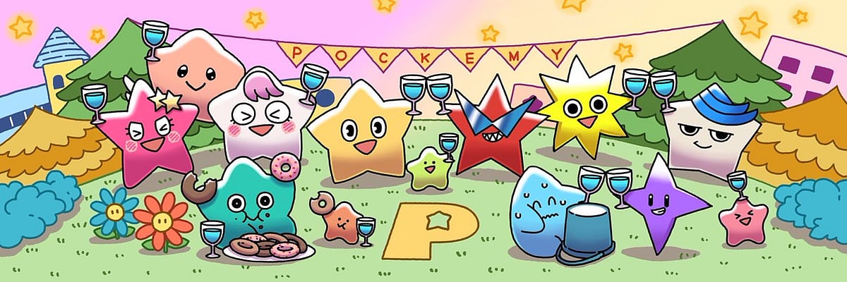 A vibrant, cartoonish scene with star-shaped characters.