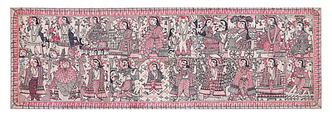 In many traditions, the Dashavatara are understood as manifestations parallel to the Dasa Mahavidya, since both Vishnu and Kali/Parvati are believed to have arisen from the same primal energy of Adi Shakti and are often regarded as sibling forces. In this light, Krishnanand Jha’s fusion of the Dasa Mahavidya with the Dashavatara in a single frame above, stands out as a remarkable and original artistic vision.