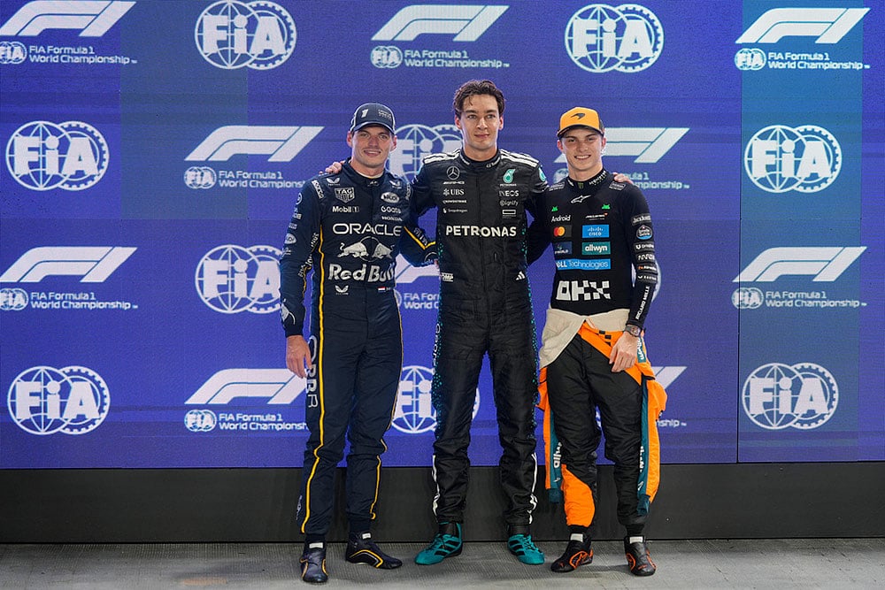 Max Verstappen, George Russell and Lando Norris