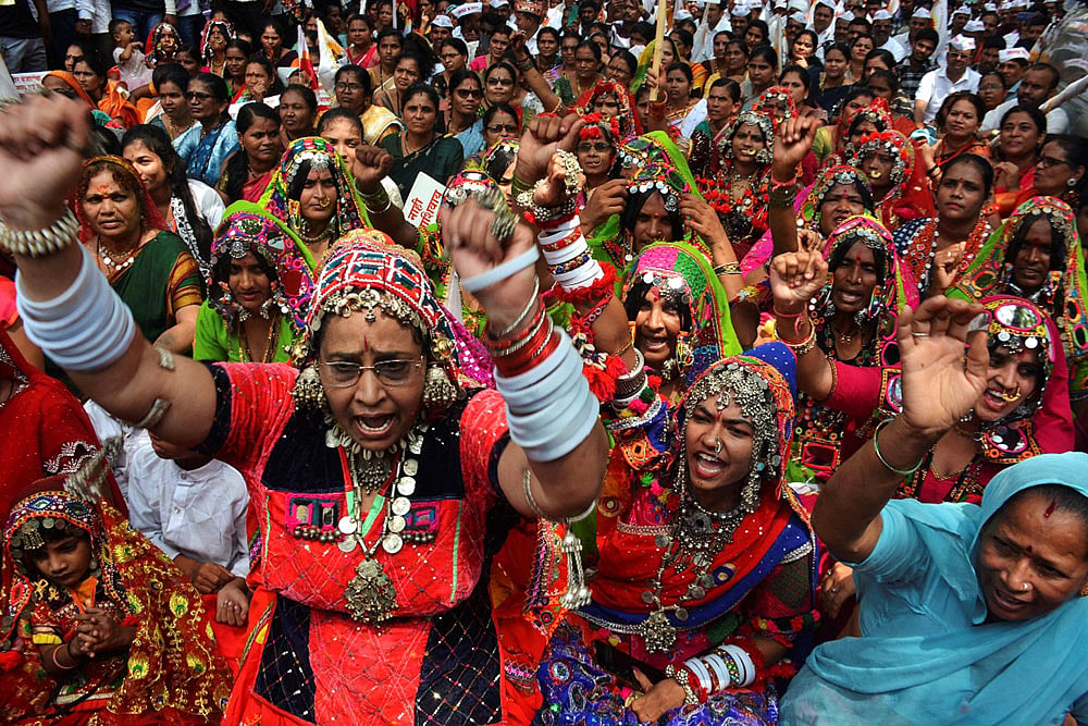 | Photo: PTI : Banjara community protest demanding ST status in Thane