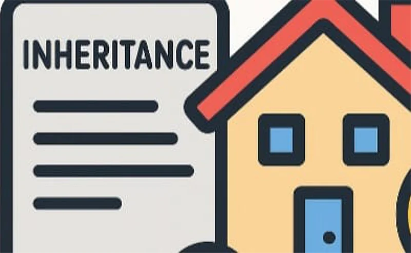 illustration showing a house on right side and inheritance paper on left