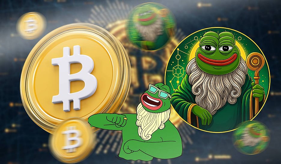 Cartoon illustration of Bitcoin & Pepeto (PEPETO)