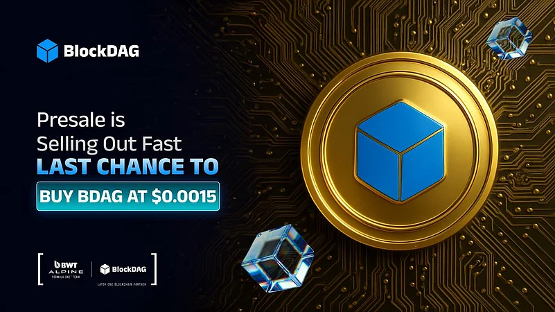 An advertisement for the BlockDAG cryptocurrency presale, with the projects logo and token