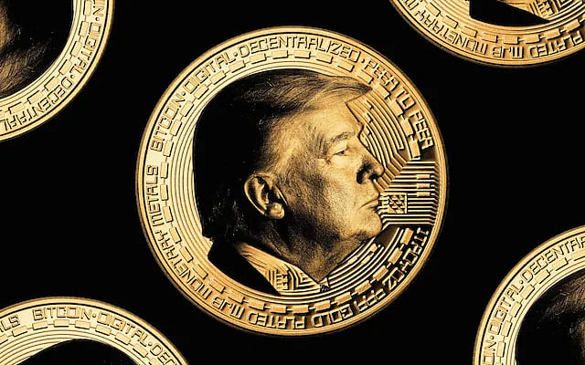 Crypto Trump coin with dark background
