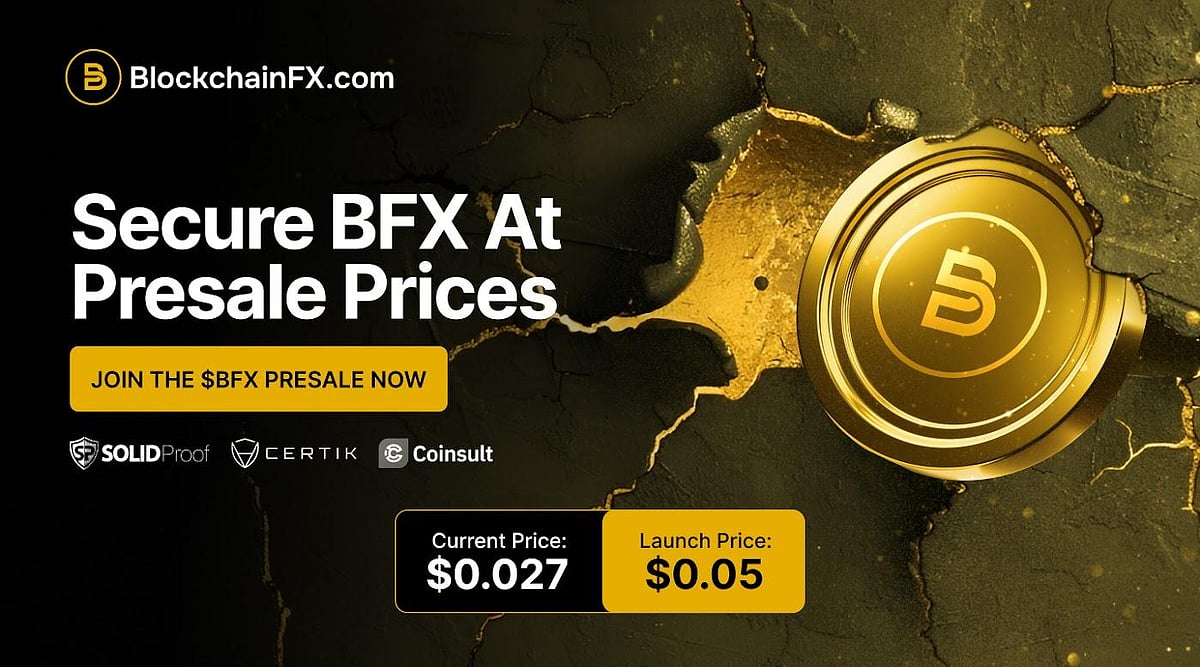 An advertisement for the BlockchainFX BFX token presale
