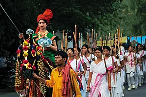 File photo : The Grand March: The members of the Rashtra Sevika Samiti participate in a procession in
Allahabad in 2010