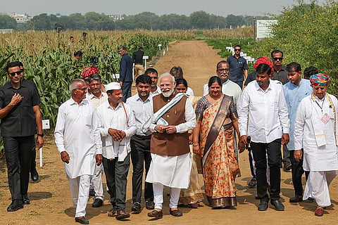 PM Modi interacts with farmers at Pusa in Delhi