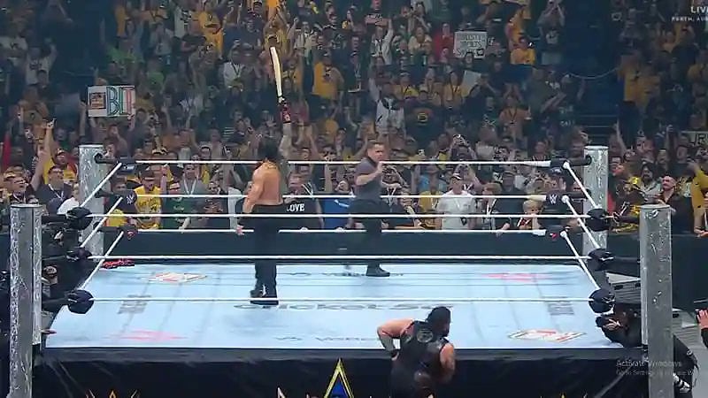 WWE : Roman Reigns with a cricket bat at a WWE event in Perth, Australia