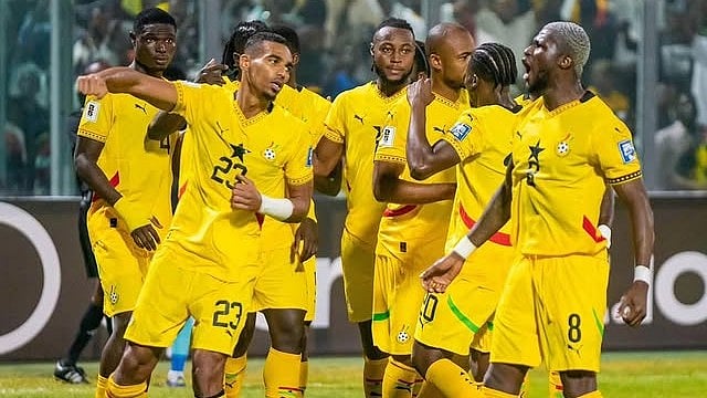 | Photo: Instagram/blackstarsofghana_ : The Ghana players celebrate Mohammed Kudus' goal against Comoros in the FIFA World Cup 2026 CAF Qualifiers on October 12, 2025.