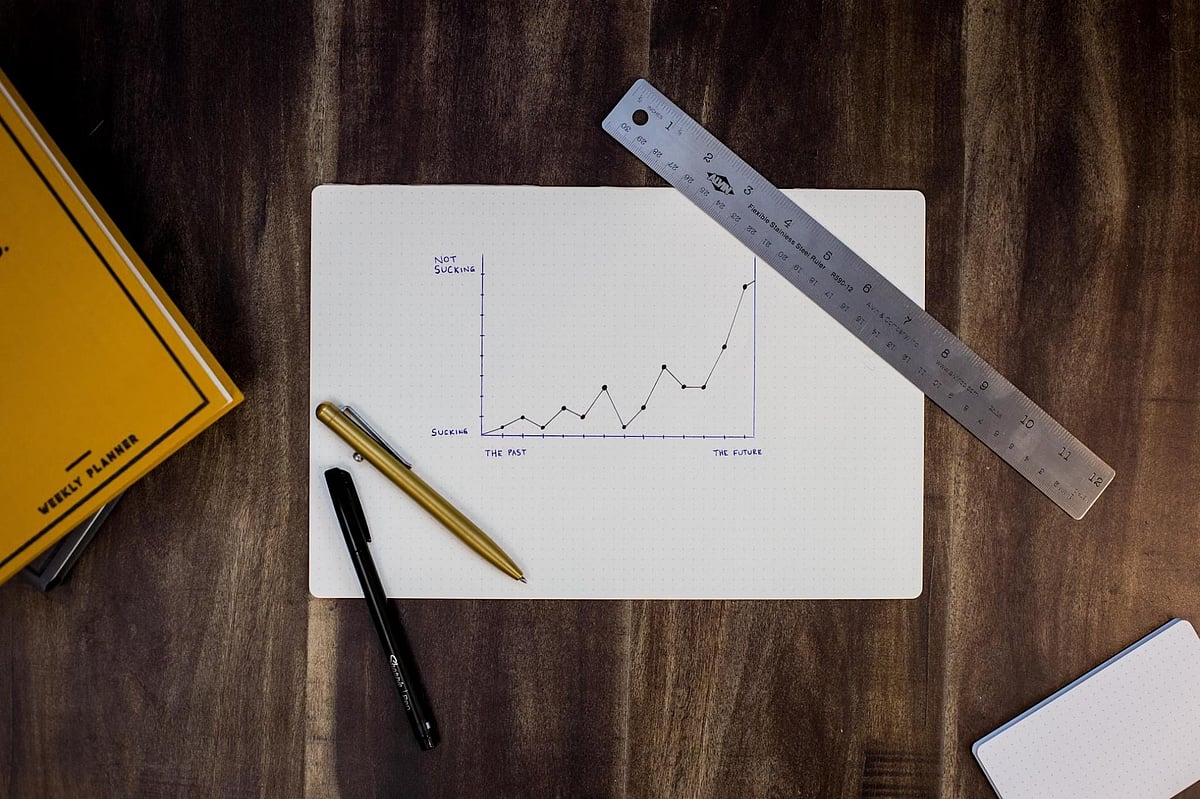 Graph showing progress with pens and ruler on a desk