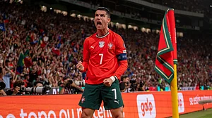 Cristiano Ronaldo celebrates a goal.