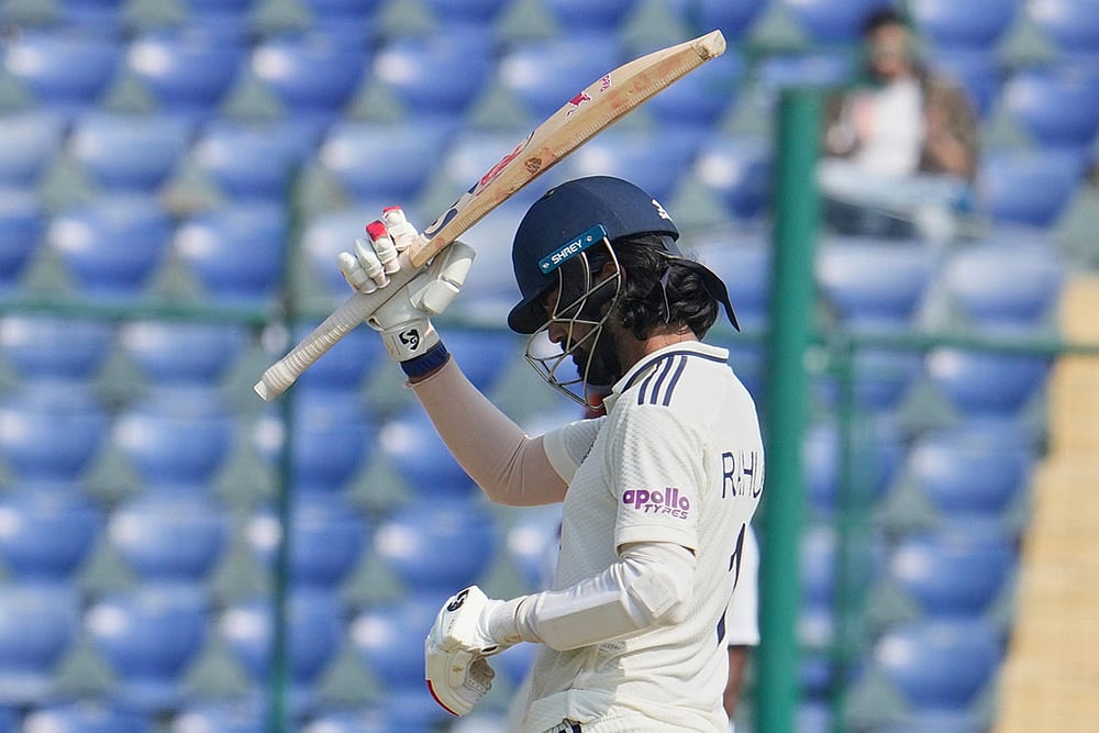 West indies tour of India, 2nd test cricket day 5 photo highlights_KL Rahul celebrates fifty runs