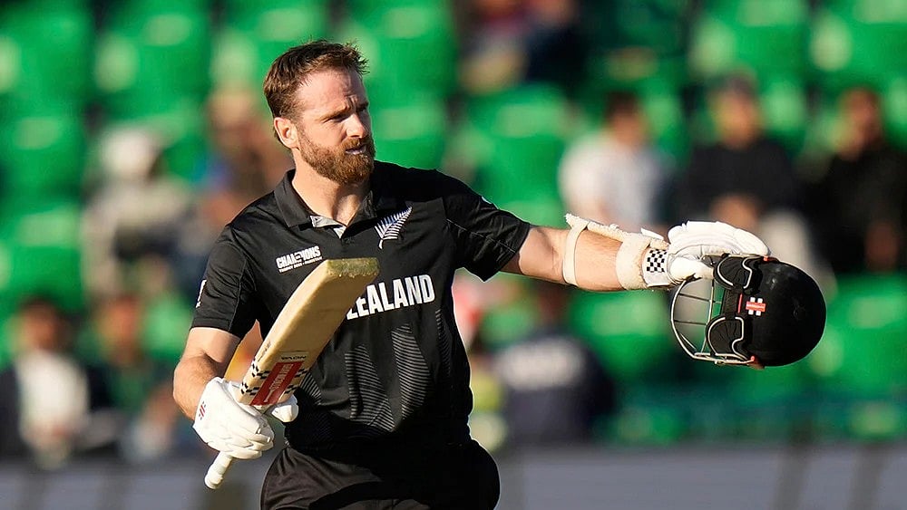 | Photo: AP/Anjum Naveed : File photo of New Zealand's Kane Williamson celebrating a century against South Africa in Champions Trophy 2025.
